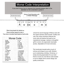 PLUSSIDA Stainless Steel Beaded Morse Code Bracelet, Unique Funny Inspirational Gifts for Men Women, Friendships Christmas Birthday Gifts for Best Friends Lover Sister Aunts (awesome)