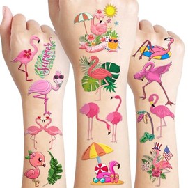 96 piezas de pegatinas de tatuajes temporales de flamencos, decoración para fiestas de cumpleaños hawaianas, tropicales, de verano, luau, regalos, pre