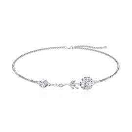 AOBOCO Sunflower Anklets for Women Sterling Silver Ankle Bracelets 9+2 ''