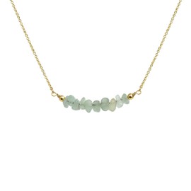 Lauren-Spencer Gemstone Bar Necklaces for Women Gold Silver Plated Crystal Stone Beaded Necklace Pendant Dainty Choker Necklaces for Jewelry Gift (Gold Plated-Created Green Aventurine)