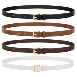 VONMELLI 4 Pack Thin belts for Women, Ladies Skinny Leather Waist Belt for Women Fashion Dress Jeans, Black Brown Coffee Beige M