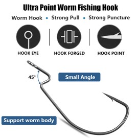 Worm Bait Hook Jig Fishing Hook 100pcs 38105 3X Wide Gap Offset Worm Hooks High Carbon Steel Bass Fishhooks Size 1#-5/0 (100pcs-4/0)
