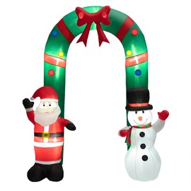 DREAMADE 8 FT Inflatable Christmas Decoration, Tall Christmas Tree Archway w/Santa Claus, Snowman, Blow Up Yard Arch w/LED Lights, Blower, Indoor Outdoor Holiday Décor for Lawn Yard, Quick Setup