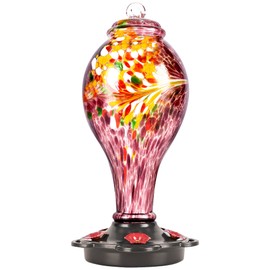 LUJII Hummingbird Feeders for Outdoors, Hand Blown Glass, Never Fade, 36 fl.oz, 5 Feeding Stations, Much Bigger, Garden Backyard Decorative, Pretty Gift for Bird Lover, Purple