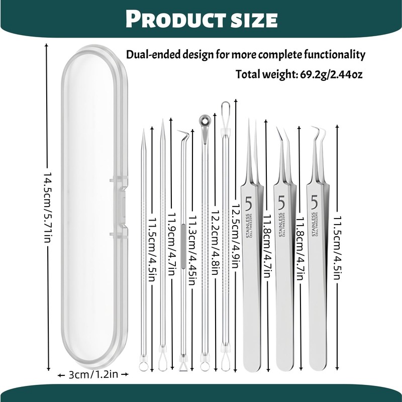 Blackhead Remover Tools Set - 5 Double-Ended Pimple Extractor &