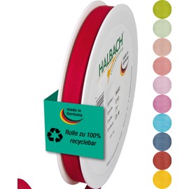 Halbach Seidenbänder Gift Ribbon Width 10 mm Length 25 m Ribbon Made in Germany Gift Ribbons in a Variety of Colours and Widths Perfect for Packaging and Decorating, Colour: Red