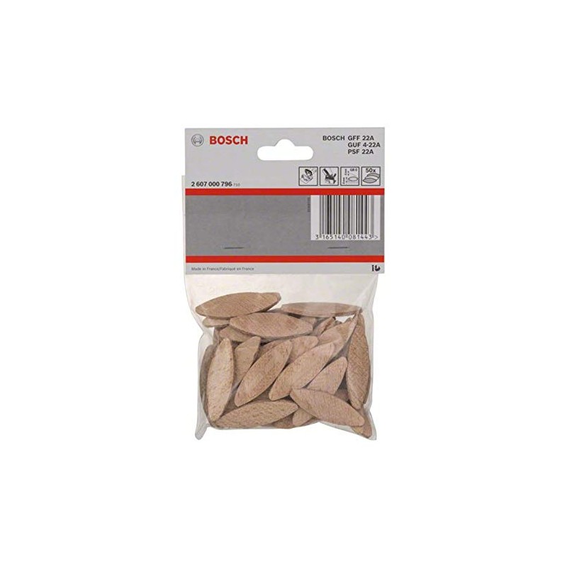 Bosch Professional 50x Flachdübel Grösse 0 (Verbindungssystem für Holzplatten, 45