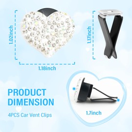 4PCS Bling Car Vent Clips with Rhinestone,Cute Heart Air Vent Clips for Interior Decorating,Shiny Air Vent Clips Car Accessories as Birthday Gifts for Women & Girls (White)