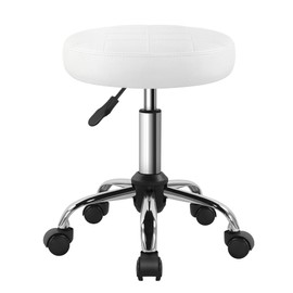 BFTOU White Classic Swivel Stool with Wheel for Salon Work Home SPA Shop Height-Adjustable and Cost-Effective Rolling Stool Chair Small