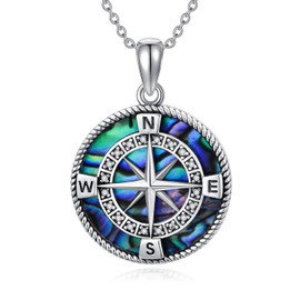 VENACOLY Compass Necklace Sterling Silver Abalone Shell Compass Pendant Jewelry Graduation for Women