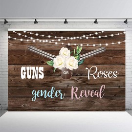 MEHOFOND Guns or Roses Gender Reveal Party Photo Background Props Rustic Wood Glitter Lights Unisex Baby Shower Boy or Girl Decoration Backdrops Banner for Dessert Table Supplies 7x5ft