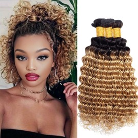 LUMWAV Deep Wave Bundles 26 28 30 Inch 12A Soft And Thick T1B/27 100% Unprocessed Brazilian Remy Curly Human Hair Bundles for Black Women