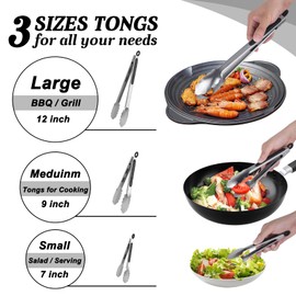 Kitchen Tongs for Cooking Locking Tongs,Buffet Tongs,Stainless Steel Serving Tongs,3 Pcs 7,9 and 12 In Heavy Duty Metal Locking Tongs - Perfect for Food,Salad and BBQ,Heat Resistant,Dishwasher