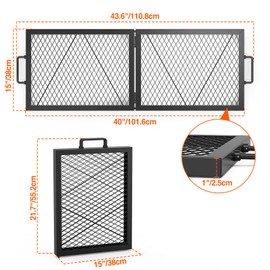 only fire Foldable X-Marks Fire Pit Cooking Grate, Portable Rectangle Campfire Grill Grate with Handles, Heavy Duty Steel Campfire BBQ Grill for Outdoor, 40 inch