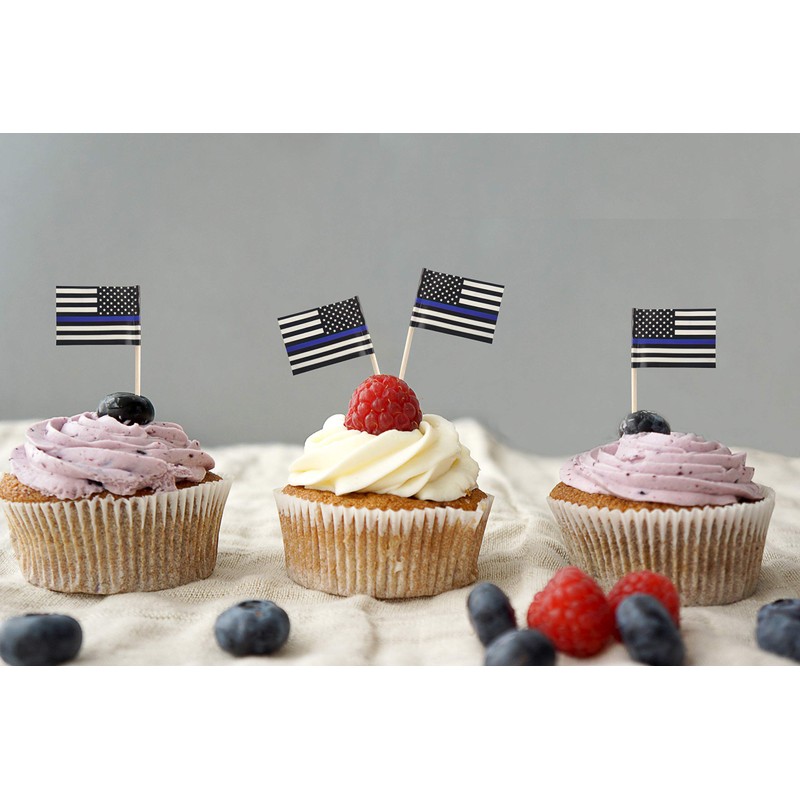 QQSD Thin Blue Line American Police Toothpick Flag Small Mini