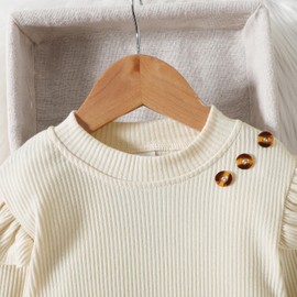 Miipat Baby Girl Clothes Set 2Pcs Long Sleeve Top with Plaid Skirt Set Toddler Fall Winter Clothing Dresses(Beige,2-3T)