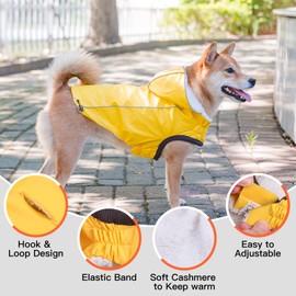 DILLYBUD Winter Dog Raincoat Jacket, Waterproof Windproof Hooded Slicker Poncho with Fleece Liner and Leash Hole for Small to X-Large Dogs and Puppies Boys Girls Dog Clothes for Cold Days, Yellow S