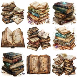 Vintage Magic Books Pattern Sticker, 20pcs/set Retro Magic Books Sticker, DIY Decorative Sticker for Scrapbooking, Journaling, Gift Wrapping:_Retro 1_20pcs