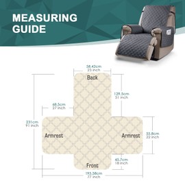 Ruaozz 100% Waterproof Recliner Chair Cover Non-Slip Reclining Cover for Recliner Chair Washable Chair Seat Cover with Elastic Straps for Kids, Dogs, Pets (Dark Grey, 23'')