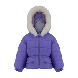 LONDON FOG Girls' Heavyweight Puffer Jacket with Faux Fur Hood and Fleece Lining, Peri