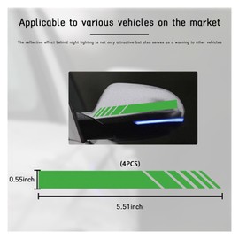 Kewucn 4PCS Car Rear View Mirror Stickers, Waterproof Auto Side Rearview Mirrors Decal Stripes, Universal Anti-Collision Striped Automotive Warning Stripes for Most Vehicles (Green)