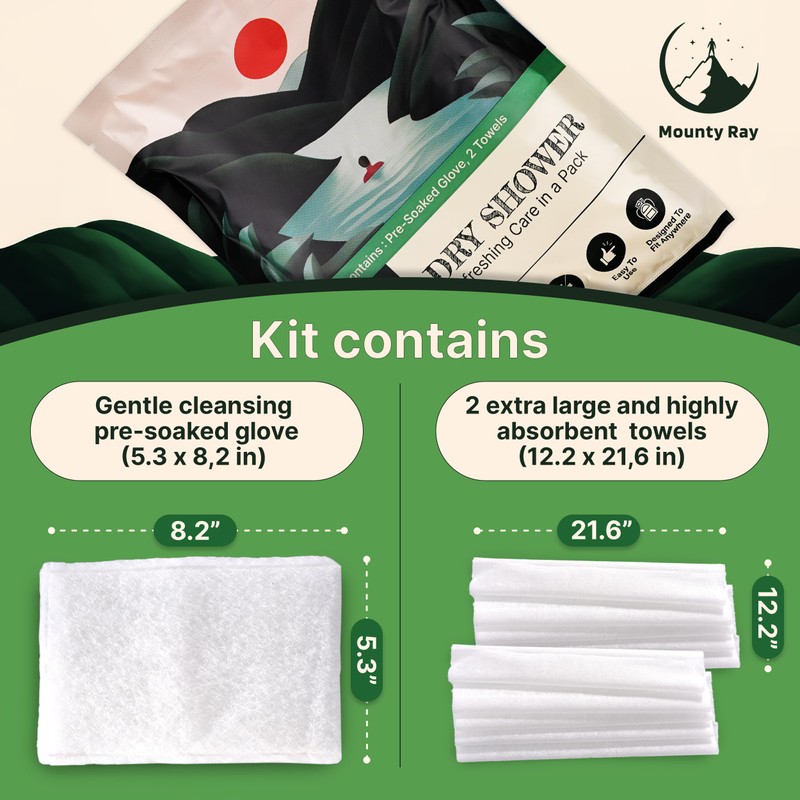 Personal Rinse Free Bath Sponge Kits (Pre-Soaked Shower Glove &