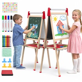 Kids Art Easel, Adjustable Wood Chalkboard, Easels for Toddlers