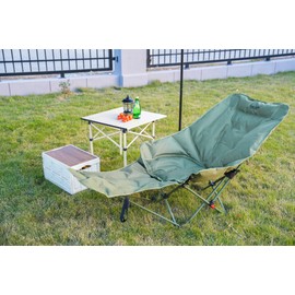 Dual Purpose Folding Camping Cot and Chair with Removable Footrest for Adults, Easy-to-Assemble Adjustable Sleeping Chair with Carry Bag for Fishing, Hiking, Travel, Home (Dark Green)