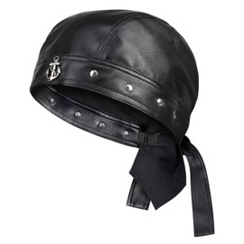 Leather Head Wrap Biker Skull Cap Adjustable Motorcycle Cap Do Rag Bandana Black