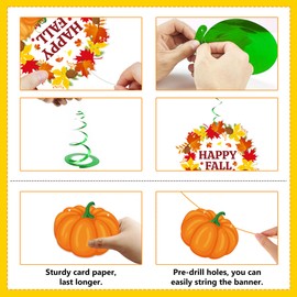 Fall Party Decorations, Need DIY Glitter Fall Banner, 8pcs Hanging Swirls and 8pcs Honeycomb Centerpieces Thanksgiving Party Decorations for Autumn Harvest Thanksgiving Decor