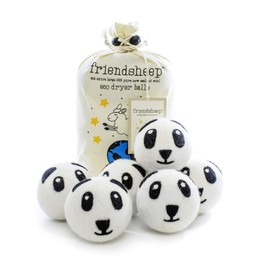Friendsheep Wool Dryer Balls, Organic Reusable Fabric Softener Alternative for Laundry, Handmade, Fair Trade, Hypoallergenic, Eco-Friendly, Plastic-Free (6 Pack XL – Panda)
