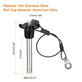 sourcing map Ball Locking Pin Pins with Button Handle 304 Stainless Steel Triangular Cap Push Button Quick Release Pin with 24.5 cm Rope (8 mm - 51 mm)