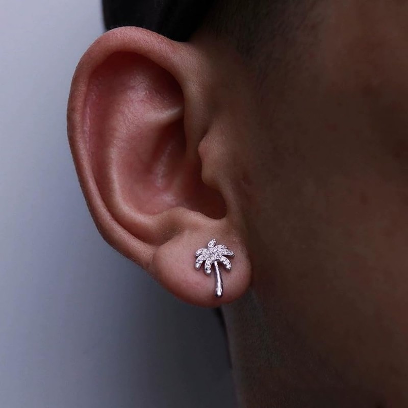Crystal Palm Tree Stud Earrings for Women Silver Plated Delicate