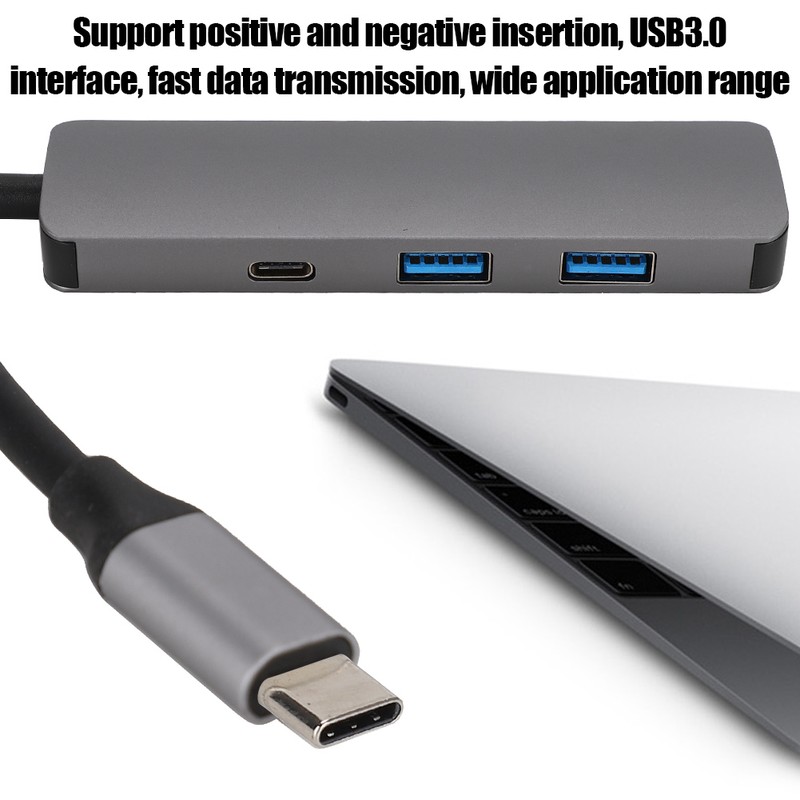4 In 1 TypeC HDMI Converter Adapter Hub Support 3840x2160/30HZ(Gray)