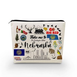 YULUENZE Take Me To Nebraska Makeup Bag Nebraska Travel Gift Small Canvas Organizer Bag with Zipper Nebraska Cosmetic Bag Travel Present for Women Friends Families