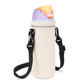 Linkidea Neoprene Water Bottle Carrier Bag Compatible with Owala FreeSip 32oz, Twist 32oz, Insulated Water Bottle Sleeve Sling Holder with Adjustable Strap, Off White