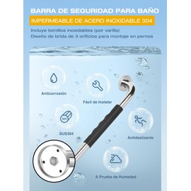 2 PCS Barra de Seguridad para Baño, 30cm Pasamano Acero Inoxidable, Empuñadura de Silicona Antideslizante, Impermeable, para Baño Adultos Mayores y Discapacitados, para Baño, Escalera, Pasillo, Aseo