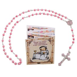 Luomu Glass Pearl Beads Rosary with Holy Grail Metal and Prayer Guide Book, 4mm, Glass Metal, No Gemstone