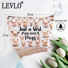 LEVLO Funny Pig Cosmetic Bag Animal Lover Gift Just A Girl Who Loves Pigs Makeup Zipper Pouch Bag Pig Lover Gift (Pigs)