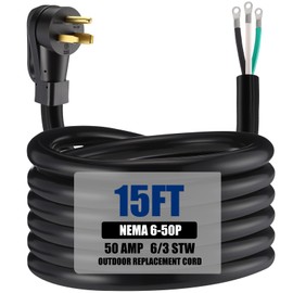 Kanayu 15 FT 6 AWG 3 Prong Replacement Power Cord Compatible with NEMA 6-50P 50 Amp 250V Welder Extension Cable with Open End for Welder Dryer Garage Heater Generator, ETL Listed