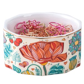 YOSCO Ceramic Paper Clip Holder Paper Clip Dispenser Organizer for Desk Cute Office Binder Clip Holder Bobby Pin and Hair Clip Holder (01-Flower)