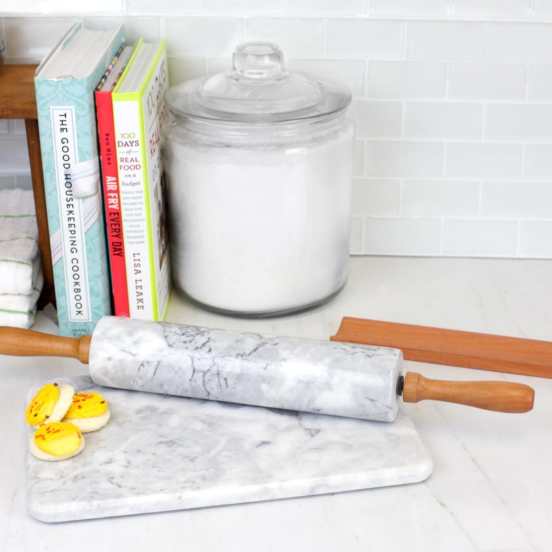 Home Basics White Marble Stone Rolling Pin with Easy Grip