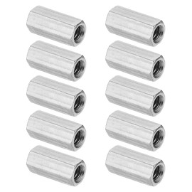 PATIKIL 1/4"-20 UNC Hex Coupling Nuts, 10Pcs 0.79" Long Fully Threaded Rod Coupling Nut Studding Connector Fasteners Galvanized Carbon Steel