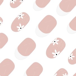 French Tip Press on Nails Short Almond Fake Nails Spring False Nails with Flower Designs White Nail Tip Glossy Stick on Nails Full Cover Daisy Floral Artificial Nails for Women Manicure Decoration