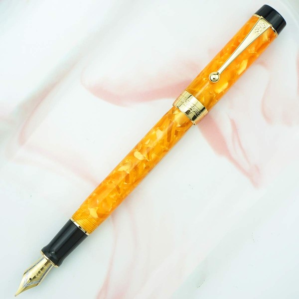 Jinhao 100 Fountain Pen Classic Style Orange Marble Acrylic, Fine