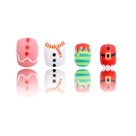 Christmas Press on Nails Short Square Fake Nails Christmas Snowman Glue on Nails Glossy Red Green Christmas Full Cover False Nails with Designs Cute Christmas Stick on Nails for Women 24Pcs