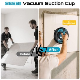 SEESII Suction Cups for Glass Lifting: 8" Tile Suction Cup Lifter with Handle and Pump, 200KG Load Capacity Heavy Duty Vacuum Lifter for Lifting Large Tile, Granite, Metal, Windows (2-Pack)