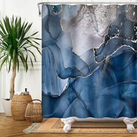 Baocicco Navy Blue Marble Shower Curtain Gold Line Cracks Drape Modern Abstract Luxury Texture Shower Curtains Decorative for Bathroom Waterproof Fabric Shower Curtain with Hooks 72x78 Inches