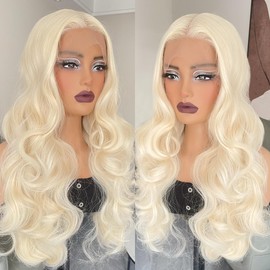 ZAVIDE Blonde Synthetic Lace Front Wig Body Wave Platinum 613 HD Lace Frontal Wigs Pre Plucked Flawless Hairline Synthetic Blonde Wig For Women