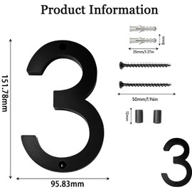 House Number Black 6 Inch House Number Sign Door Number Signs for Wall Floating House Number House Numbers Outdoor Extra Large House Number House Number Anthracite 3D House Number (3)